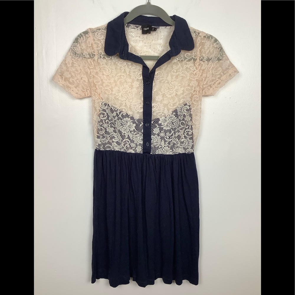 ASOS dress peach laceโ top w/ collar navy bottom 4